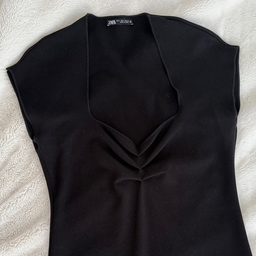 Zara Black Draped V-Neck Tank Top
